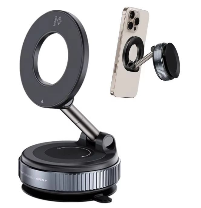 360° Rotation Stable Glass Vacuum Suction Cup Mobile Phone Holder – Magnetic Car Mount