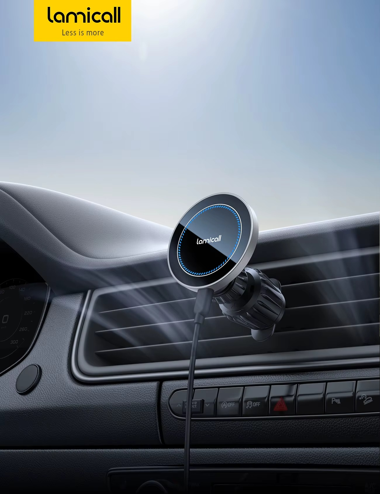 Lamicall STCV09 Car Phone Holder with 15W Fast Wireless Charging & Enhanced N52 Magnetic Stability