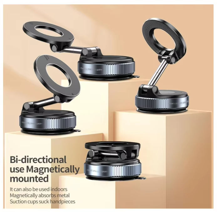 360° Rotation Stable Glass Vacuum Suction Cup Mobile Phone Holder – Magnetic Car Mount