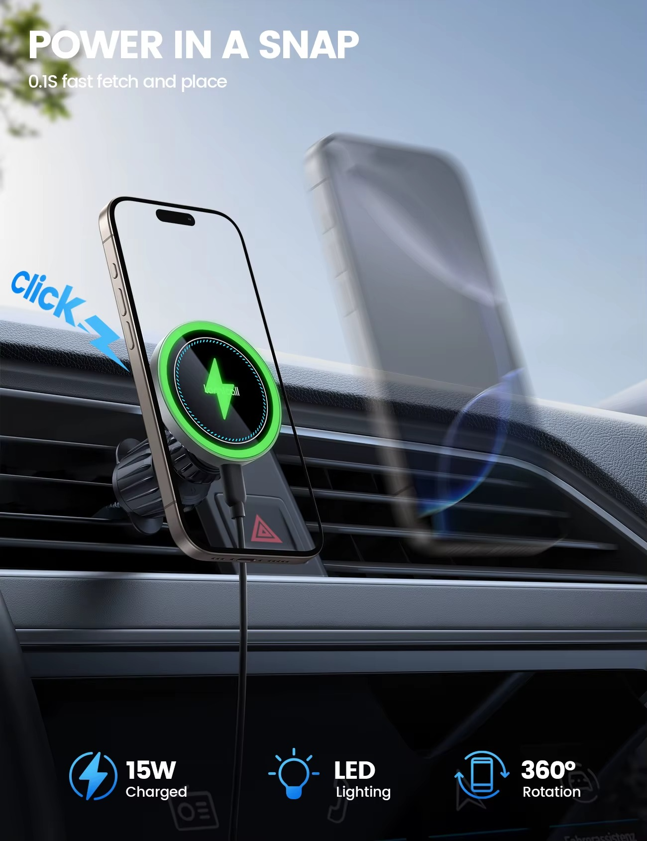 Lamicall STCV09 Car Phone Holder with 15W Fast Wireless Charging & Enhanced N52 Magnetic Stability