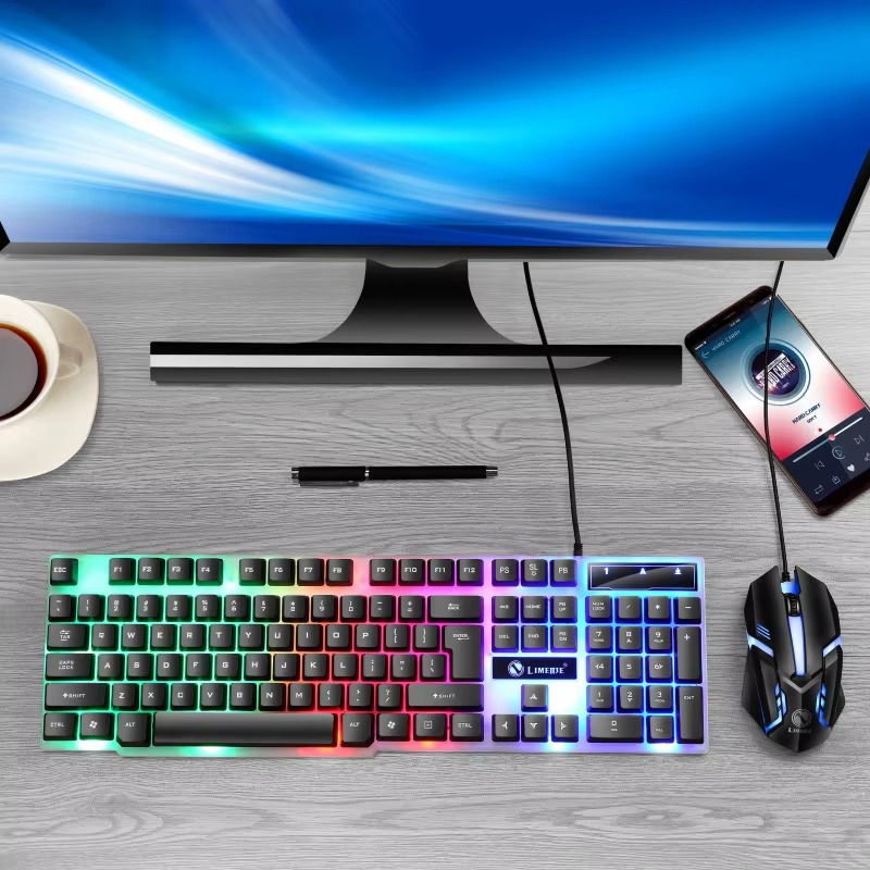 Professional LED Wired Gaming Keyboard & Mouse Combo – Full-Size Backlit Desktop Set for Gamers