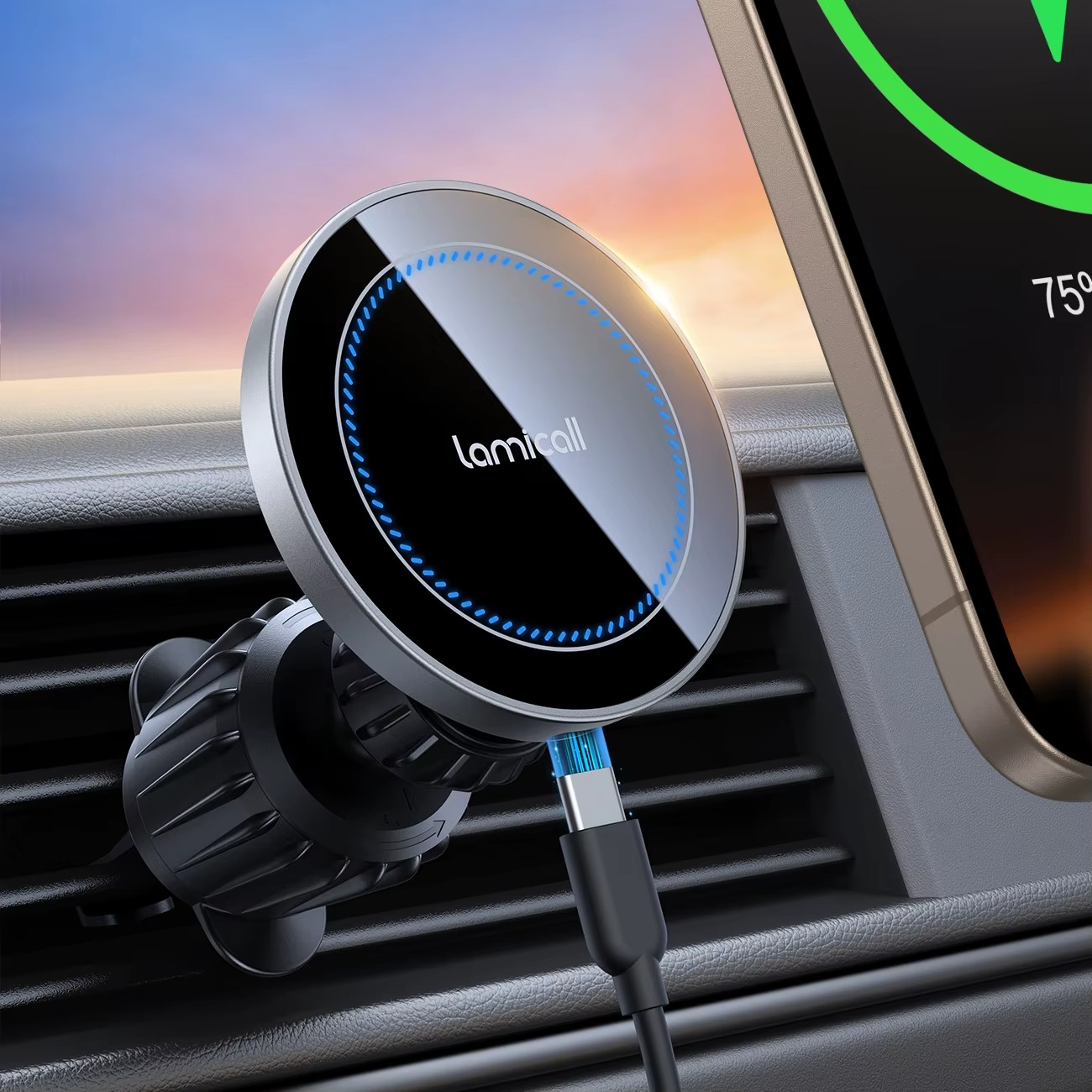 Lamicall STCV09 Car Phone Holder with 15W Fast Wireless Charging & Enhanced N52 Magnetic Stability