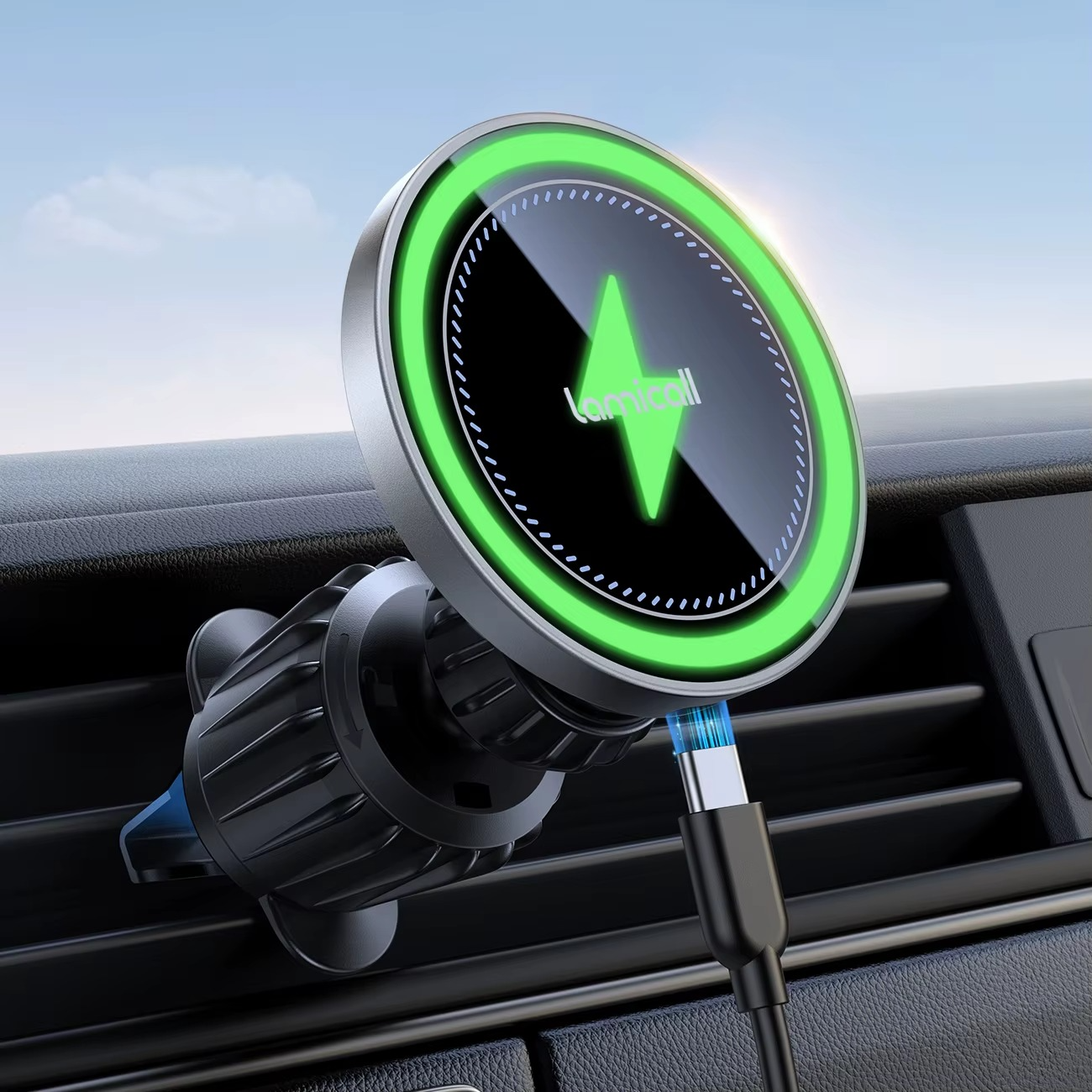 Lamicall STCV09 Car Phone Holder with 15W Fast Wireless Charging & Enhanced N52 Magnetic Stability