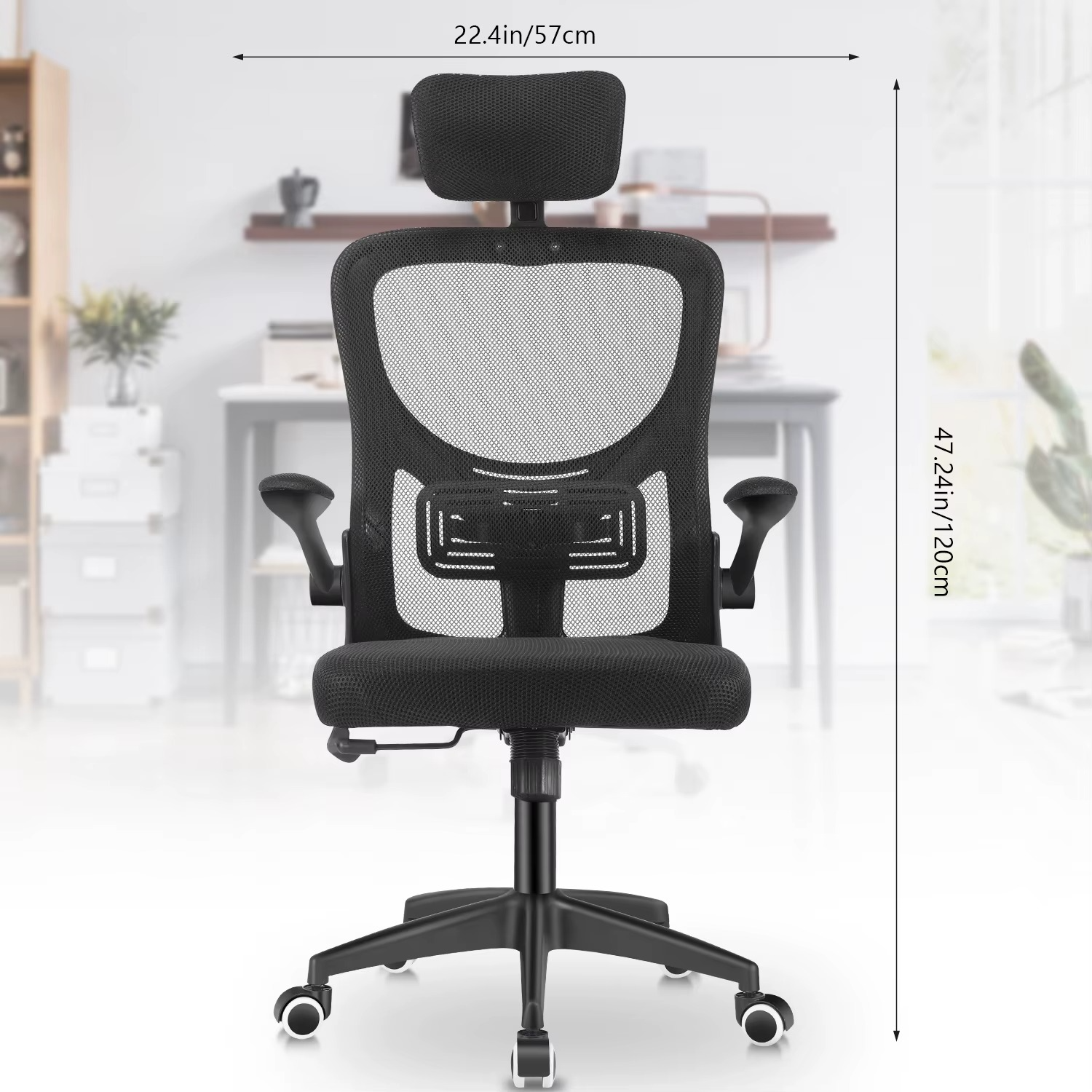 Office Chair Desk Chair – Ergonomic Mesh Chair with Adjustable Headrest & Flip-Up Armrests
