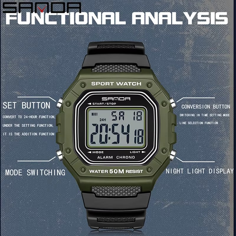 SANDA 2156 Men’s Fashion Military Sport Watch – Big Dial LED Digital Wristwatch