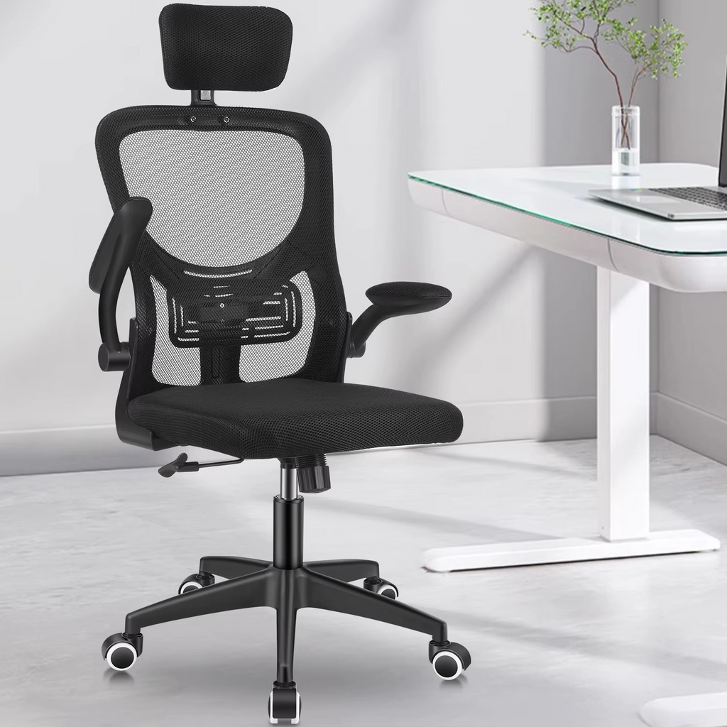 Office Chair Desk Chair – Ergonomic Mesh Chair with Adjustable Headrest & Flip-Up Armrests