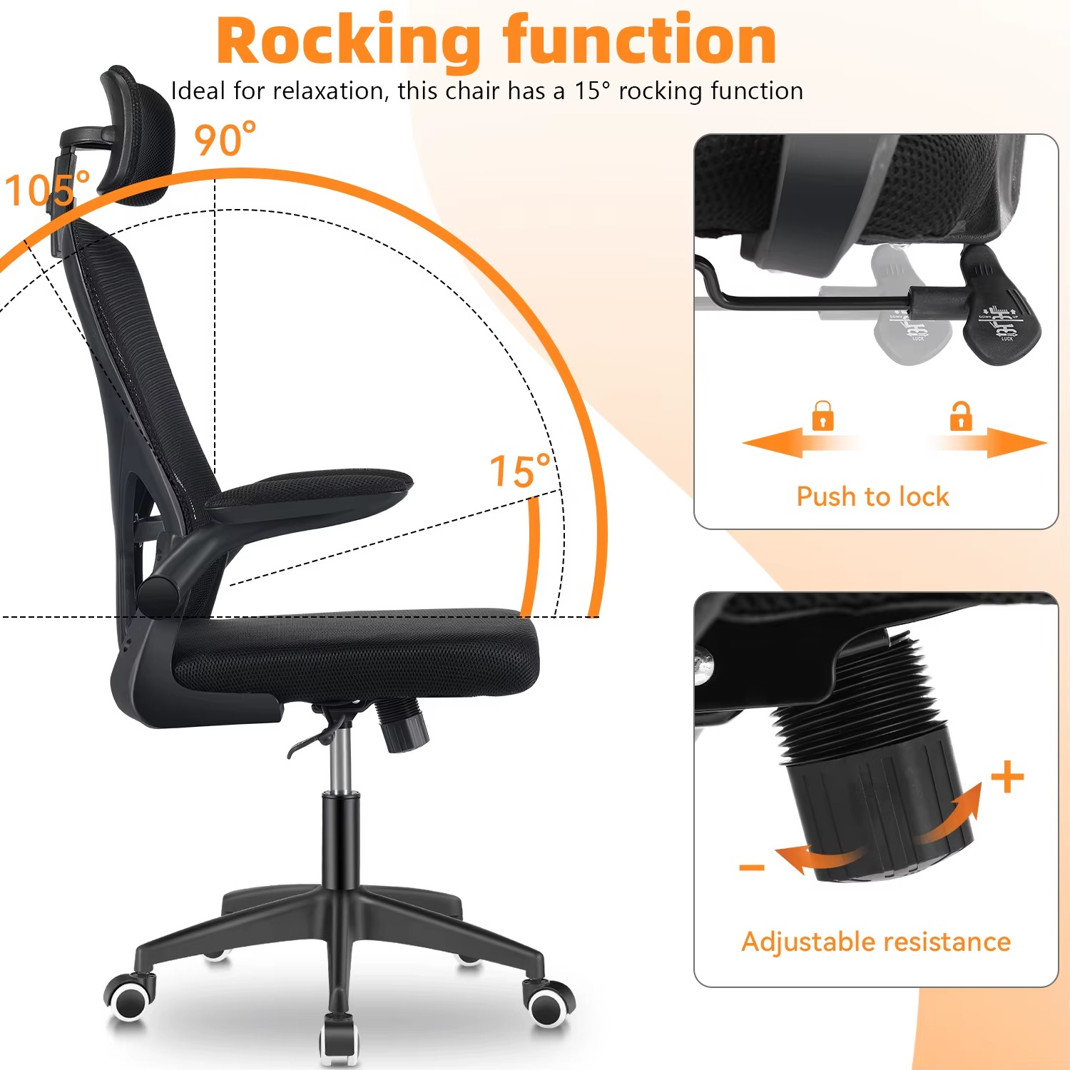 Office Chair Desk Chair – Ergonomic Mesh Chair with Adjustable Headrest & Flip-Up Armrests