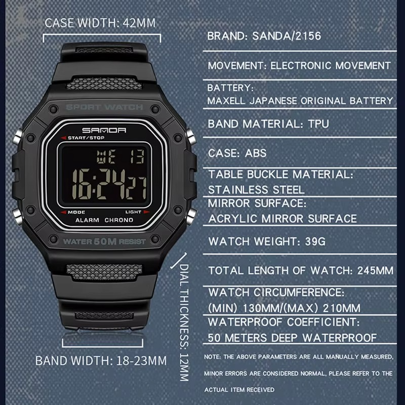 SANDA 2156 Men’s Fashion Military Sport Watch – Big Dial LED Digital Wristwatch