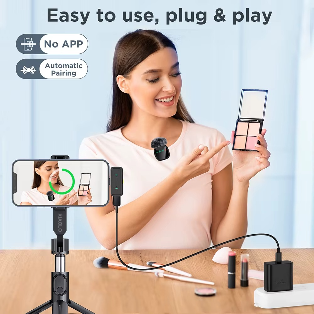 Plug & Play Wireless Lavalier Microphone – Noise Reduction for Video, Podcast & Vlog