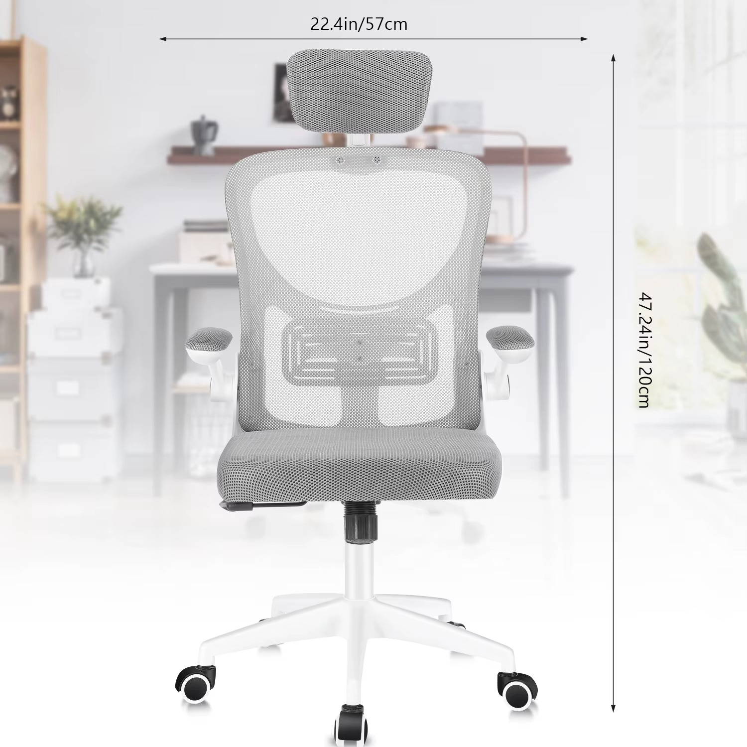 Office Chair Desk Chair – Ergonomic Mesh Chair with Adjustable Headrest & Flip-Up Armrests
