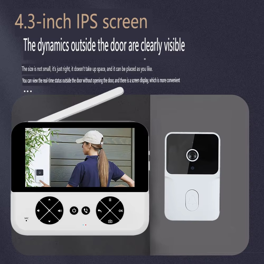 M16 Visual Doorbell – 4.3" IPS Display with HD Camera & Night Vision (White)