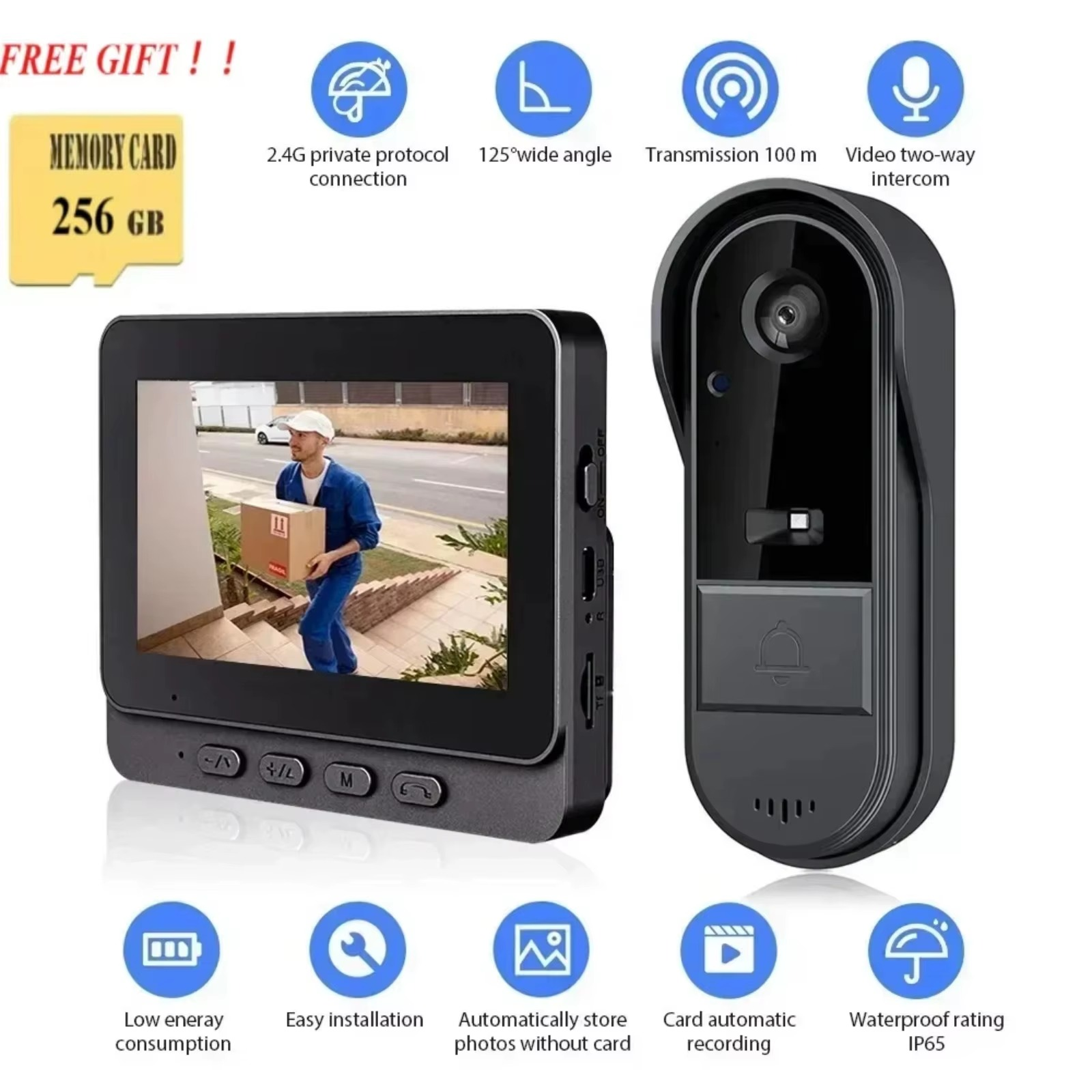 4.3-Inch 2.4G Wireless Video Doorbell Camera | WiFi Smart Home Security System