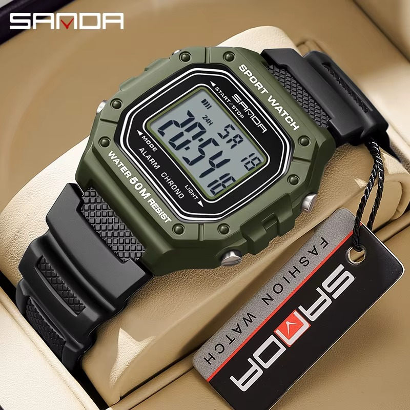 SANDA 2156 Men’s Fashion Military Sport Watch – Big Dial LED Digital Wristwatch