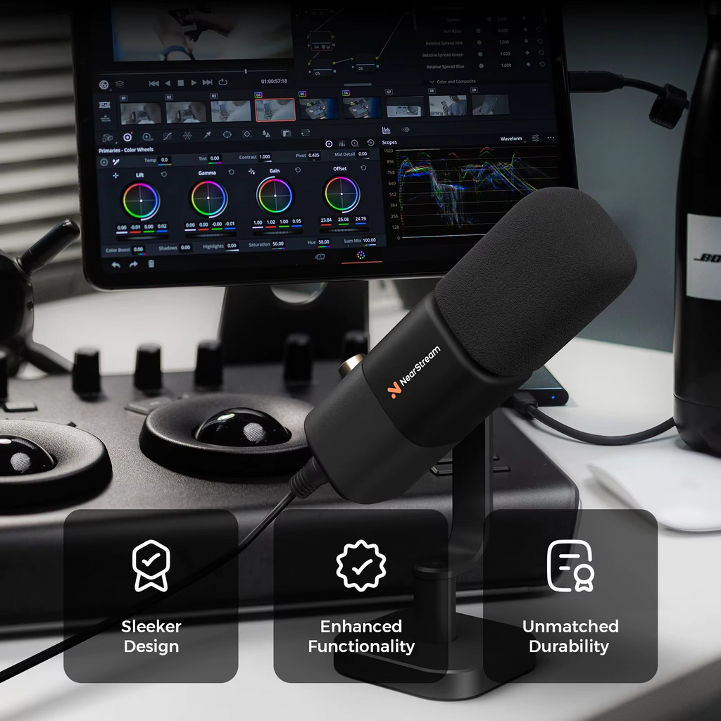 NearStream USB/XLR Dynamic Microphone with Boom Arm – Professional Studio Mic for Gaming, Streaming & Podcasting