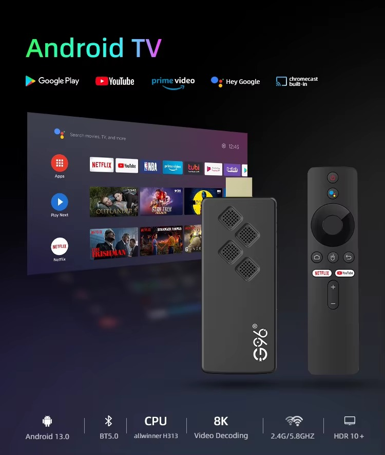 Global Version Android 13.0 8K Smart TV Stick | Voice Control | Dual 2.4G/5G WiFi | 2GB RAM + 16GB ROM
