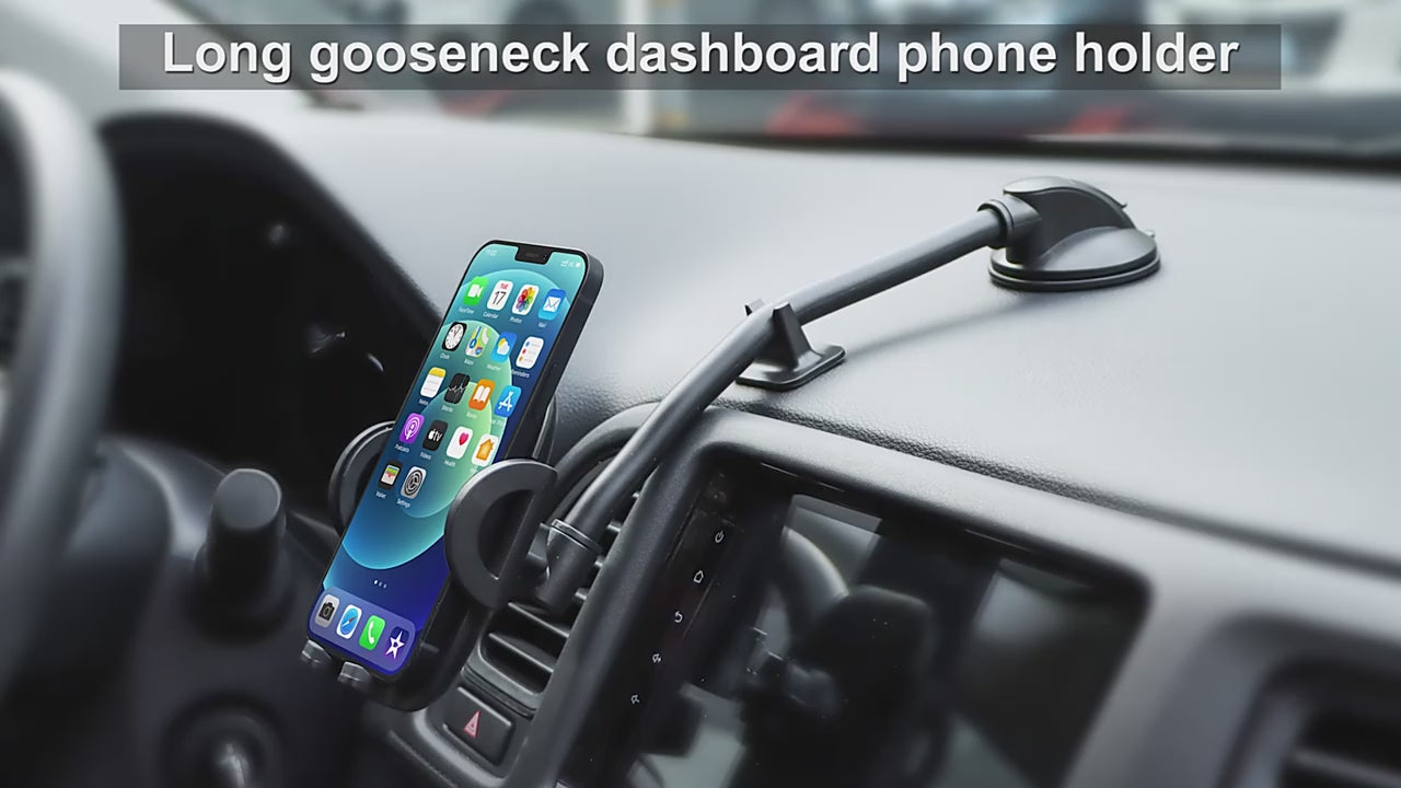 Strong Suction Cup Phone Holder for Dashboard – Flexible Gooseneck Long Arm Magnetic Mount