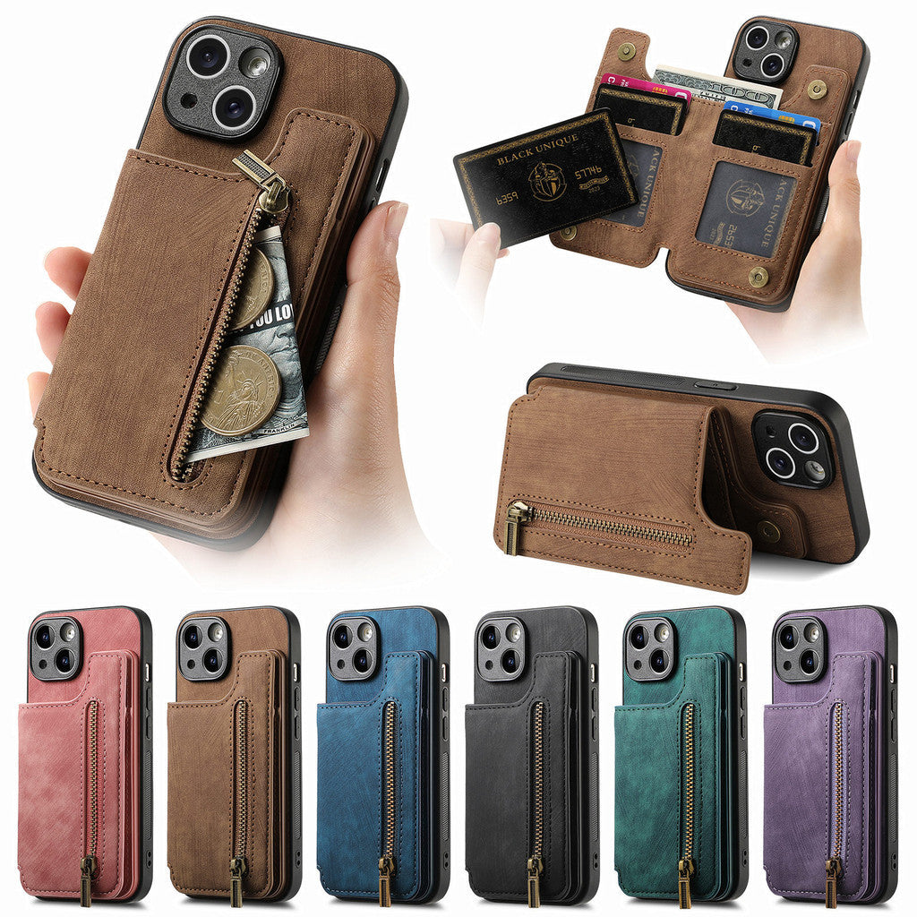 PU Leather Phone Case with Zipper Wallet – Anti-Drop Protection